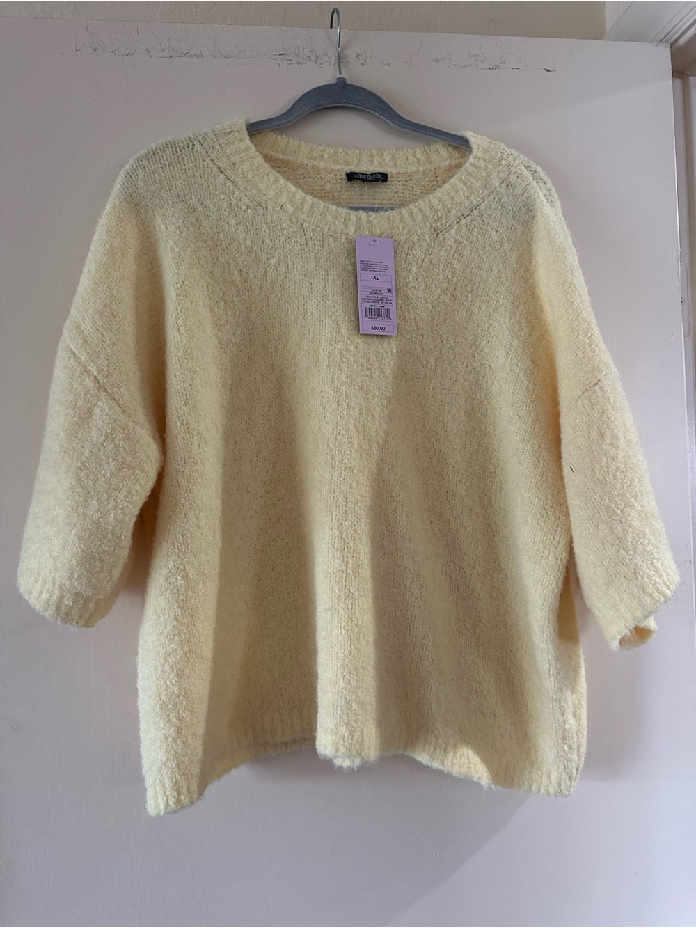 wild fable Cream Short-Sleeve Bouclé Crewneck Sweater